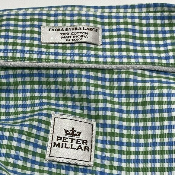 Peter Millar Shirt Dress Button Men XXL Checker Workwear Preppy Casual Office - Picture 6 of 10